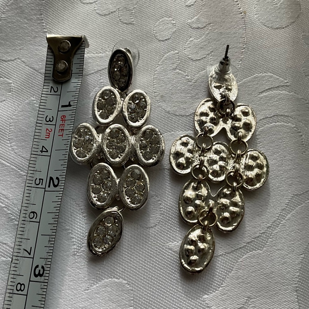 Silver Tone Crystal Drop Chandelier Earrings - Picture 5 of 6